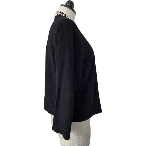 Calvin Klein Black Crop Open Cardigan  Sweater Pearl Collar & Trim  Size 1X - Picture 5 of 13